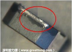 使用錫(Sn)鍍層的電源電感器(Power Inductors)，經(jīng)過推力測試后，其焊點還保留在零件的端點上，所以推力比較高。