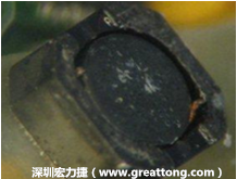 使用銀(Ag)鍍層的電源電感器(Power Inductors)，經(jīng)過推力測試后，零件端點上已經(jīng)看不到任何鍍層的痕跡了，所以其耐推力就比較小。