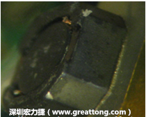 使用銀(Ag)鍍層的電源電感器(Power Inductors)，經(jīng)過推力測試后，零件端點上已經(jīng)看不到任何鍍層的痕跡了，所以其耐推力就比較小。