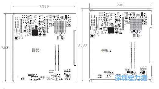 如圖11所示在兩種拼板中PCB單元的邊條位置不同，拼板1中邊條在長邊方向，而拼板2中邊條在短邊方向-深圳宏力捷