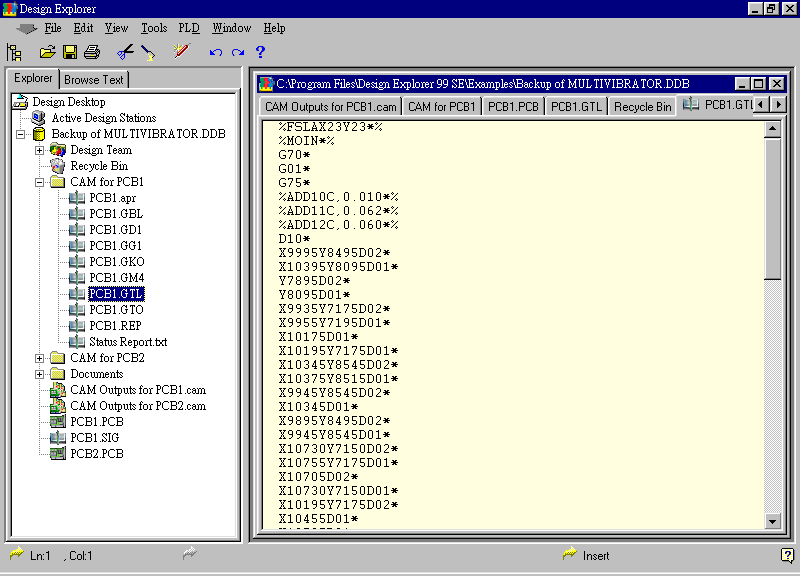 要檢查各Gerber輸出文件，則在瀏覽器中打開(kāi)CAM Output for PCB1，即可看到一系列Gerber輸出文件。