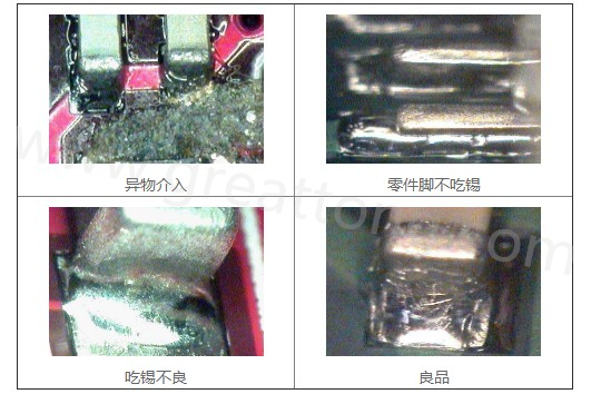 300X顯微鏡主要檢測這些PCBA加工問題：異物介入、零件腳不吃錫、 吃錫不良。