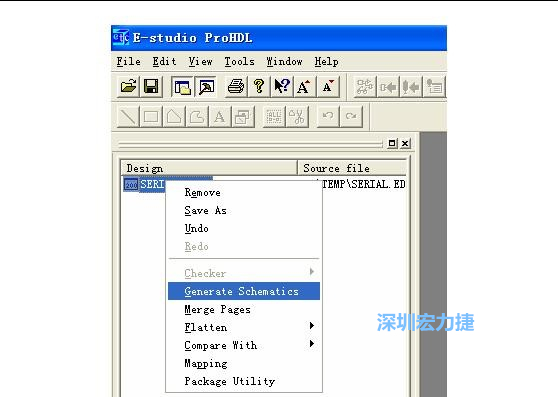 4．右鍵點(diǎn)擊 Serial.EDF 文件，選擇 Generate Schamatics：