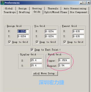  改銅皮的填充網(wǎng)格Global→Design Units，填充方向Drafting→Direction；Hatch Grid中Copper此數(shù)值為大銅箔中所填充的線條中心到中心的距離。