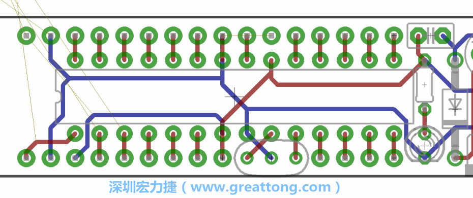 如果可以的話盡量讓接地線保持在電路板的背面，這樣它們就可以在可能范圍內和最大的接地面連結在一起。