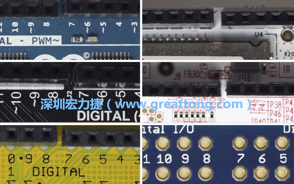各種不同尺寸的Arduino上第7、8腳位的間距。