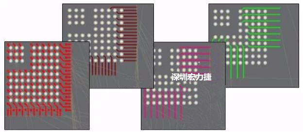 扇出及逃逸時布線是根據(jù)適用的設(shè)計規(guī)則來進(jìn)行的。