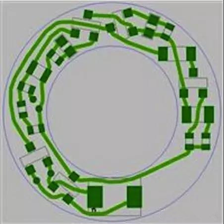 圖6：PCB布線例子：(a)拓撲式自動布線器(完成了100%導(dǎo)線的布線)；